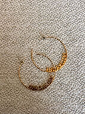 Gold 'END RACISM' Hoop Earrings